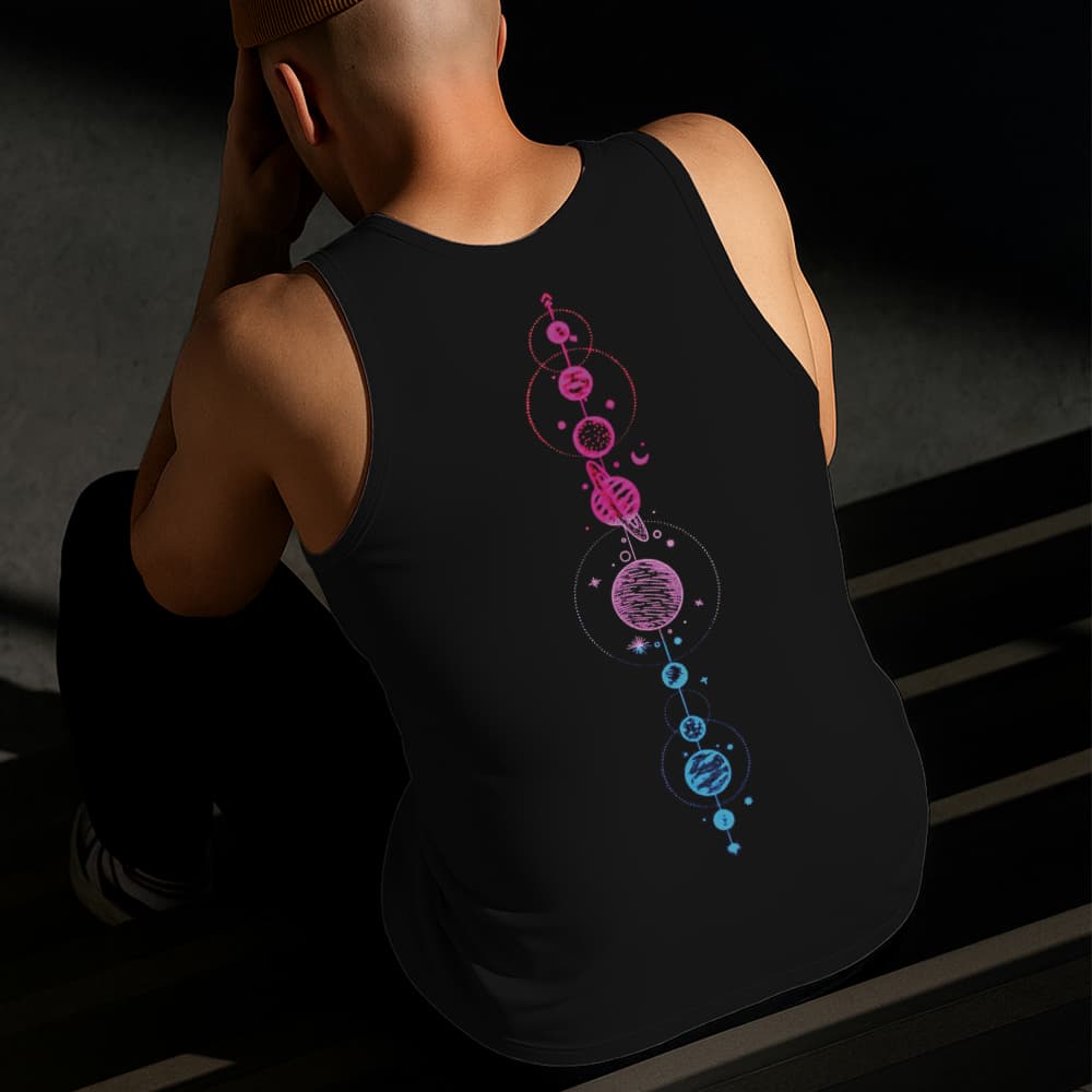 Camiseta Regata Masculina Estampada Planetas Degradê Algodão Estilo Conforto Diário Do Tamanho P GG
