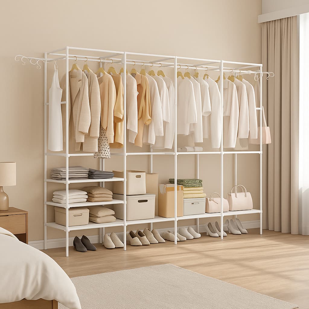 Cabideiro Guarda Roupa Arara Quadruplo Cabides 4 Colunas Desmontável Prático Multiuso