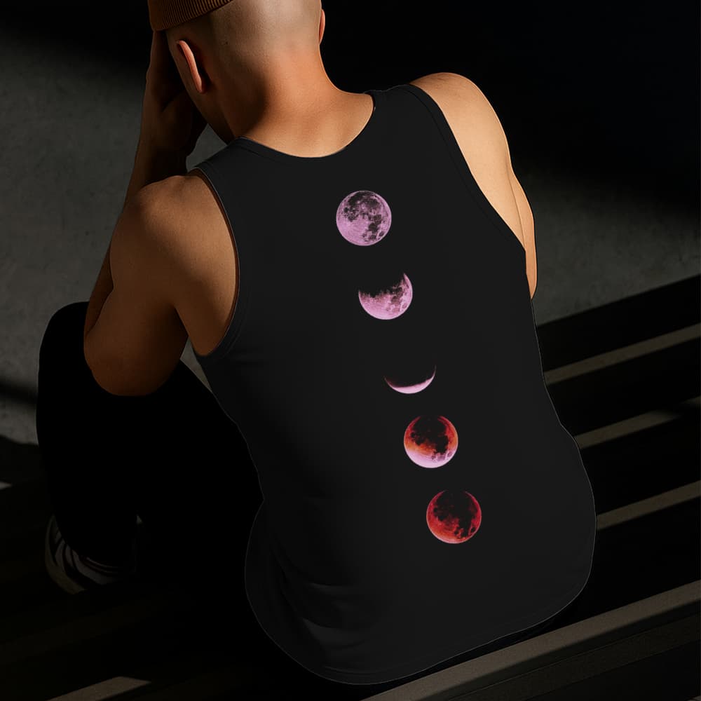 Camiseta Regata Masculina Estampada Fases da Lua 100% Algodão Estilo Conforto Diário Do Tamanho P ao GG