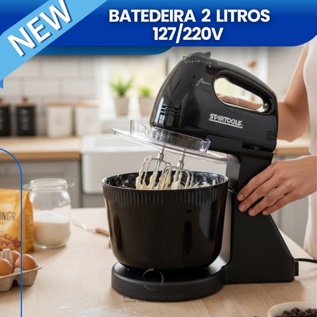 Batedeira Eletrica 2L 7 Velocidades Com Batedor E Gancho Potente 127V 220V Resistente 250W Prática