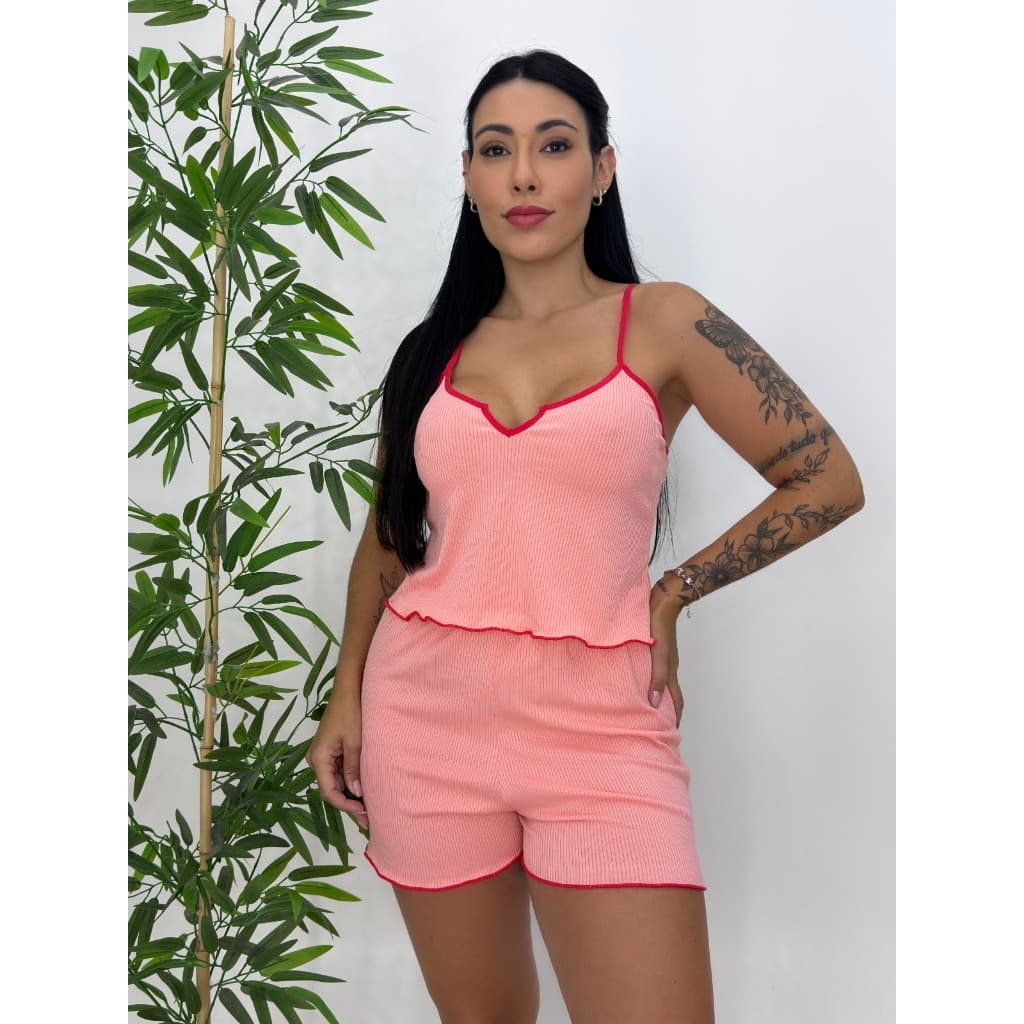 Baby Doll Feminino Canelado Pijama Short Doll Conjunto Alcinha Confortável