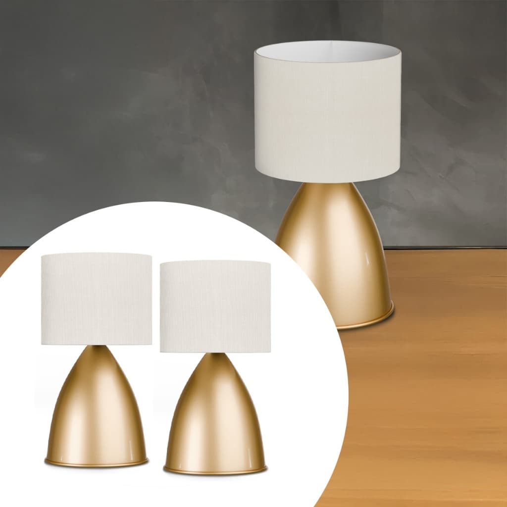 Kit 2 luminaria de Mesa abajur Bojudo dourado de alumínio com Cúpula tecido algodão