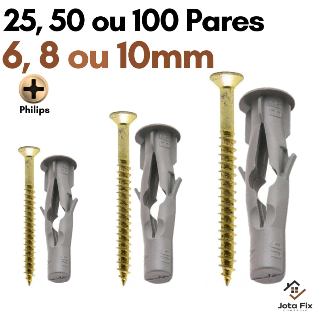 Bucha para Tijolo Baiano com Parafuso 6 8 10 Kit Bucha Baiana FU com Parafusos Bloco Vazado Furado