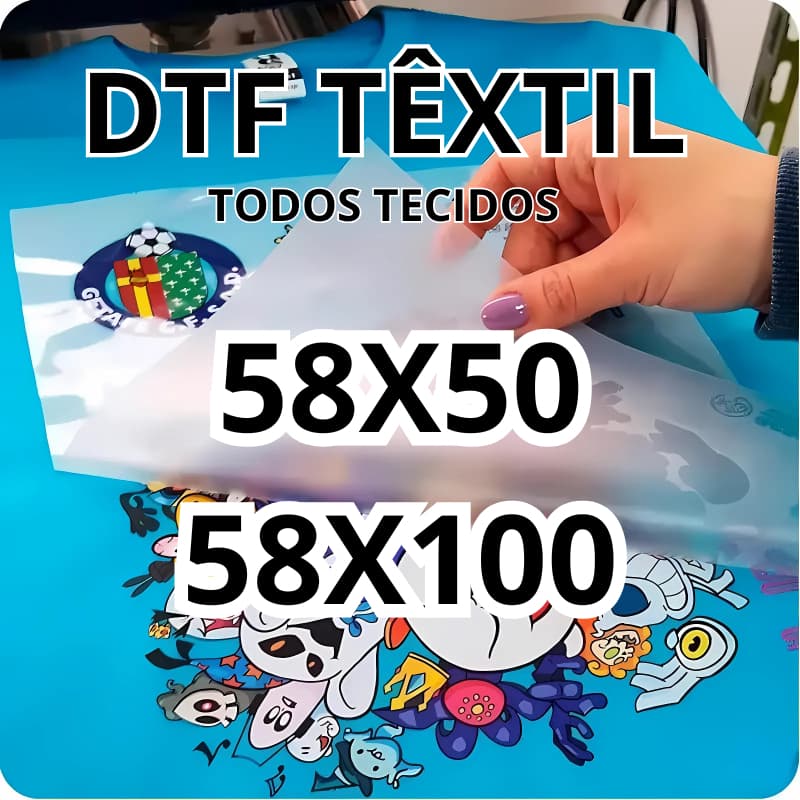 DTF TexTil Folha A4, Meio Metro e 1 Metro Impressa Com Sua Arte Pronto Para Aplicação Envio rápido