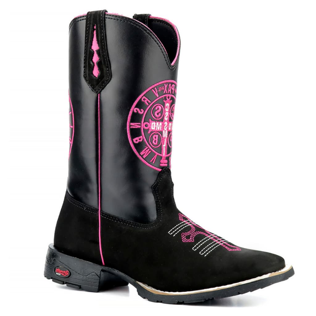 Bota Feminina Bico Quadrado Texana Bordada Em Couro Bota Premium