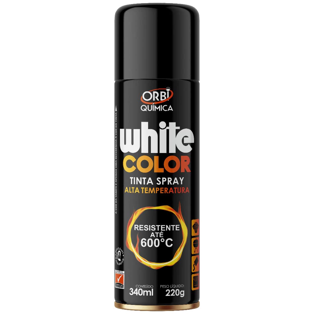 Orbi - Tinta Spray Preto Fosco 340ml (White Color Orbispray Alta Temperatura 600ºc)