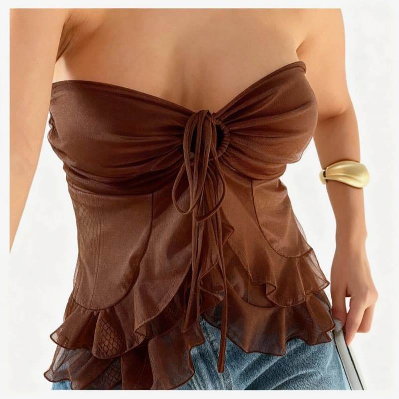 Cropped Top Blusinha em Tule Feminina Tendência Verão Candy Color Com Amarração