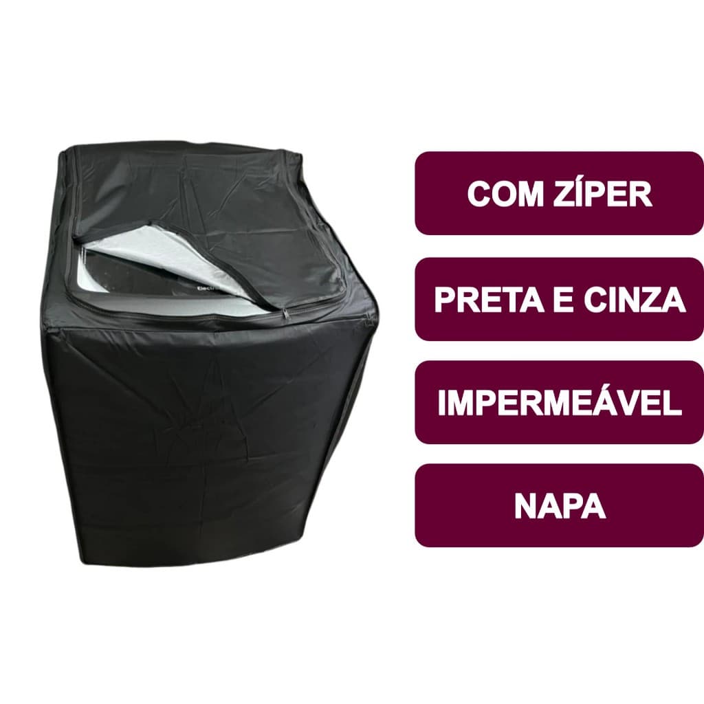 Capa para Maquina de Lavar Brastemp Electrolux Consul 8 a 15 kg Preta e Cinza  NAPA Todas as Marcas