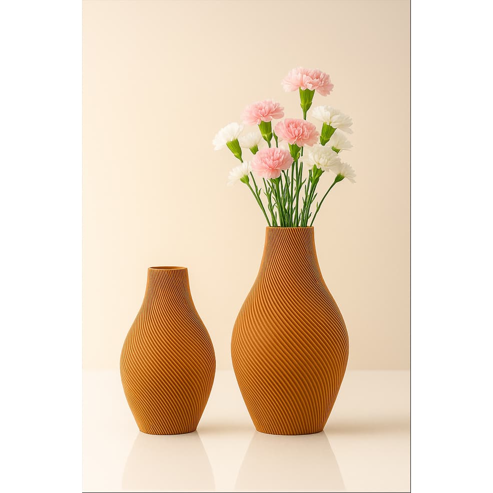 Kit Duo Terracota Espiral Harmonia | Vasos Decorativos 3D Modernos – 15Cm e 20Cm