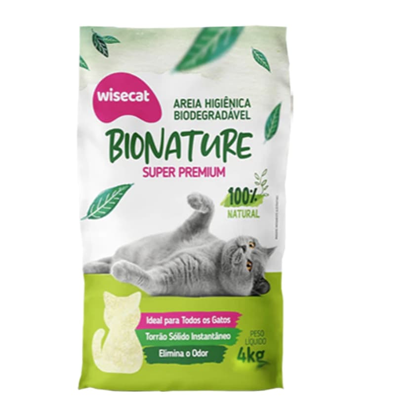 Areia de Mandioca Para Gato 4KG Higienica Biodegradável Bionature Wisecat