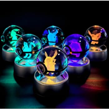 Luminária Pokémon 3d Bola Cristal Base Led Espelhado Rgb
