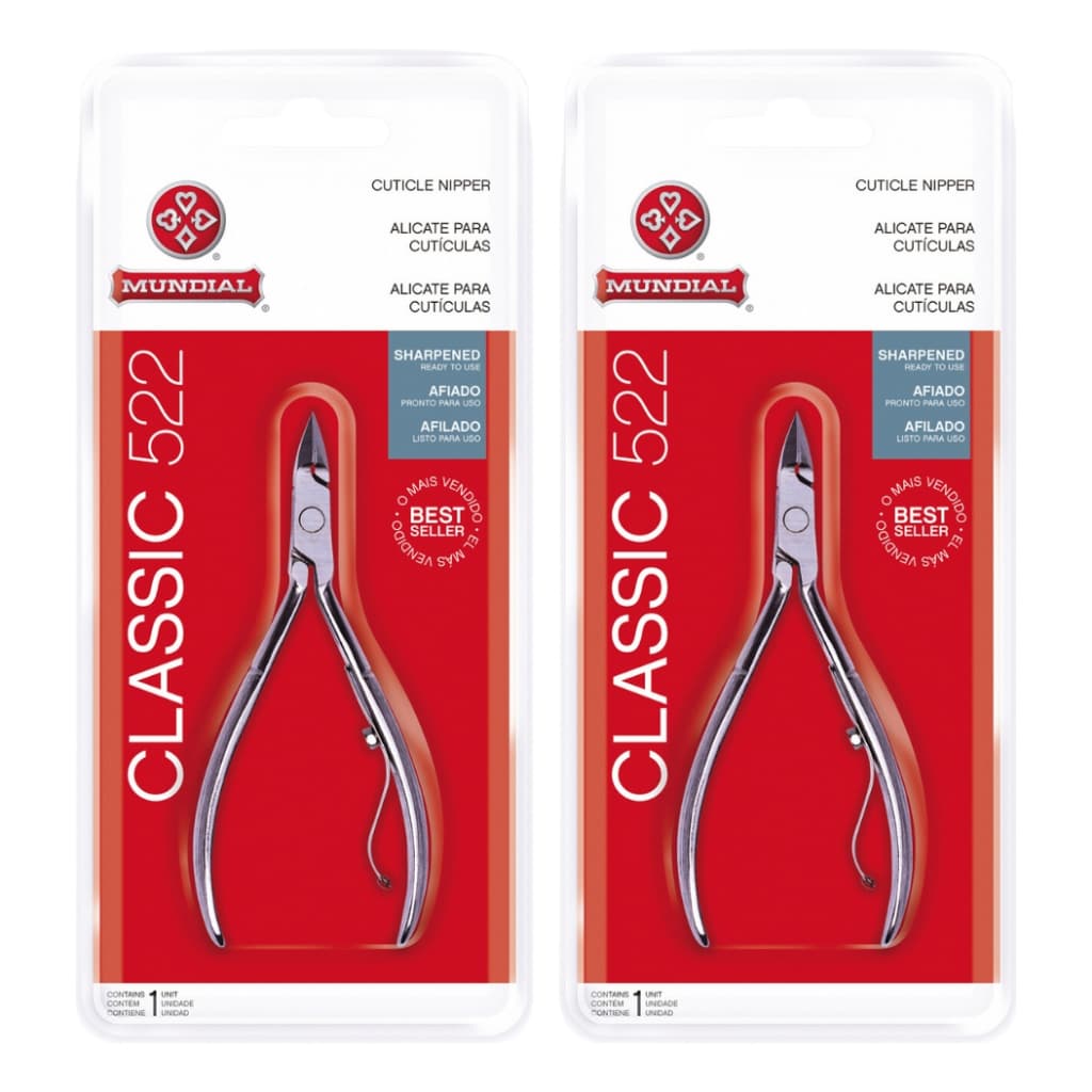 2 Alicates de Cutícula Mundial Classic 522 Aço Inox, Corte Preciso, Profissional, Manicure Pedicure