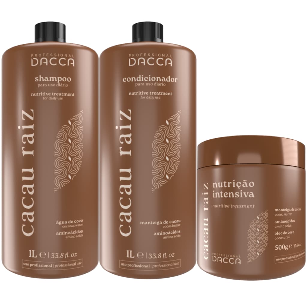 Kit Shampoo Condicionador 1 Litro + Nutrição Cacau Raiz Dacca Profissional Produtos Para Cabelo