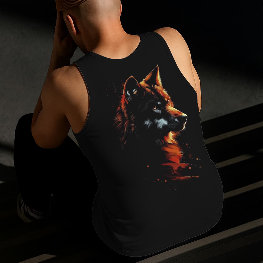 Camiseta Regata Masculina Estampada Lobo Calmo 100% Algodão Estilo Conforto Diário Do Tamanho P GG