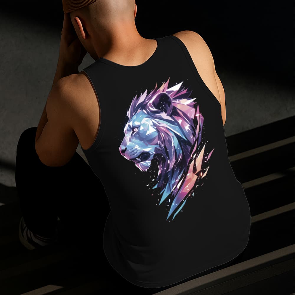 Camiseta Regata Masculina Estampada Leão de Cristal 100% Algodão Estilo Conforto Diário Tamanho P GG