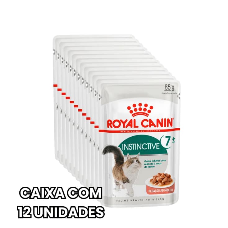KIT 12 Sachês Ração Úmida Royal Canin Sachê Instinctive e/ou 7+ para Gatos Adultos 85g