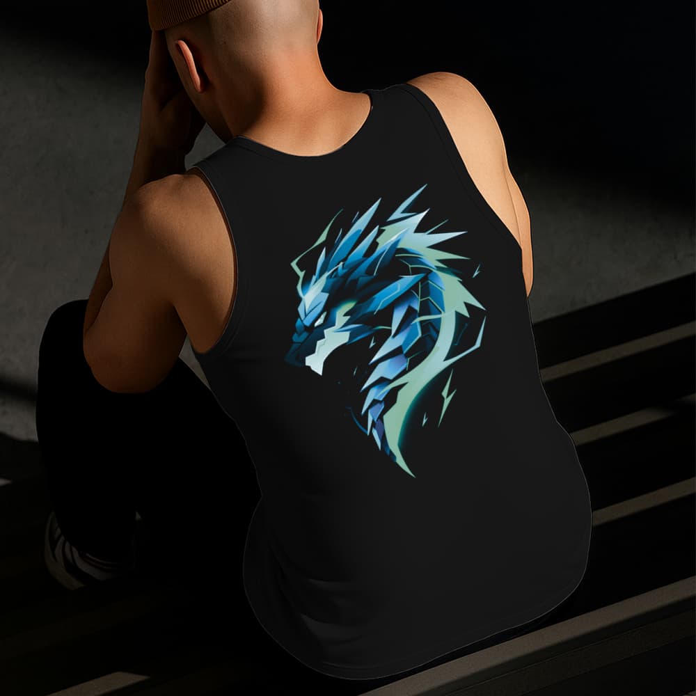 Camiseta Regata Masculina Estampada Dragão de Gelo 100% Algodão Estilo Conforto Diário Tamanho P GG