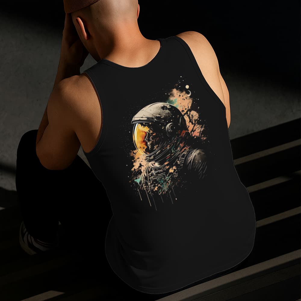 Camiseta Regata Masculina Estampada Astronauta Pintado Algodão Estilo Conforto Diário Tamanho P GG