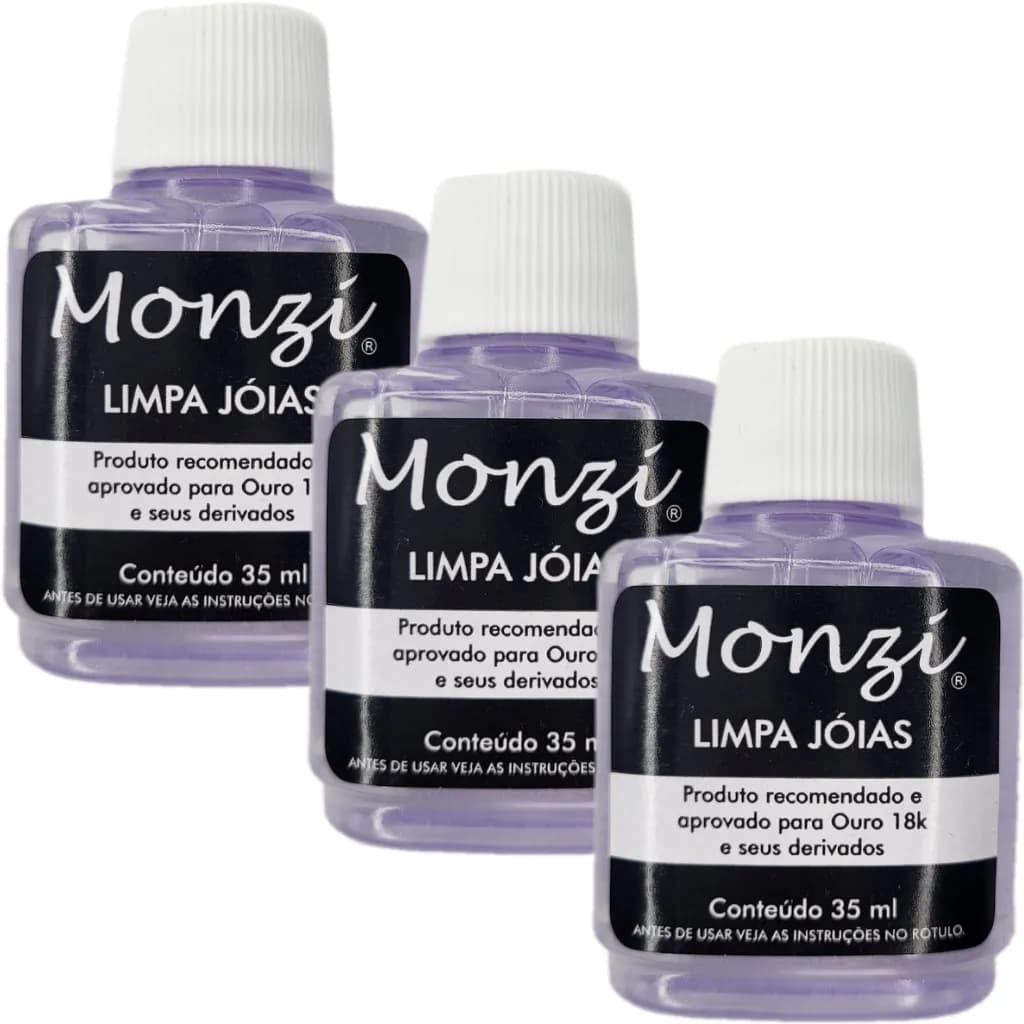 Kit 3 Monzi Limpa Ouro 35 ml Original Brilho Polimento Limpeza Joias Ouro Anel Brinco Colar Pulseira