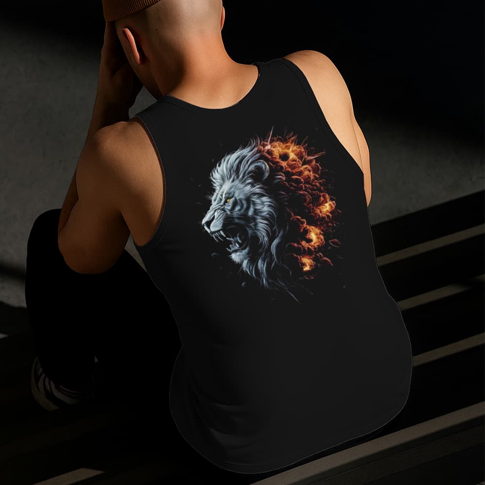 Camiseta Regata Masculina Estampada Leão Explodindo 100% Algodão Estilo Conforto Diário Tamanho P GG
