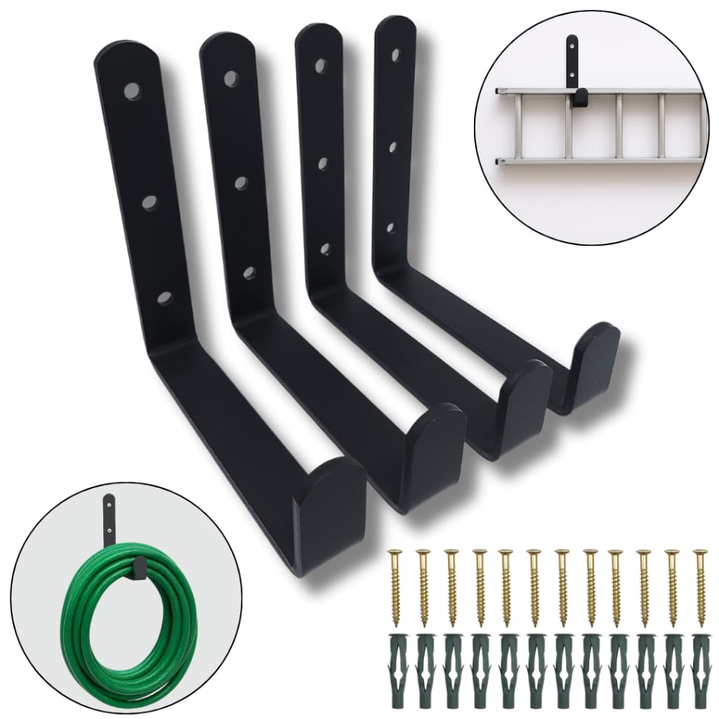 Kit 4 Suportes de Parede Organizador Gancho Multiuso Aço Resistente Escada Mangueira