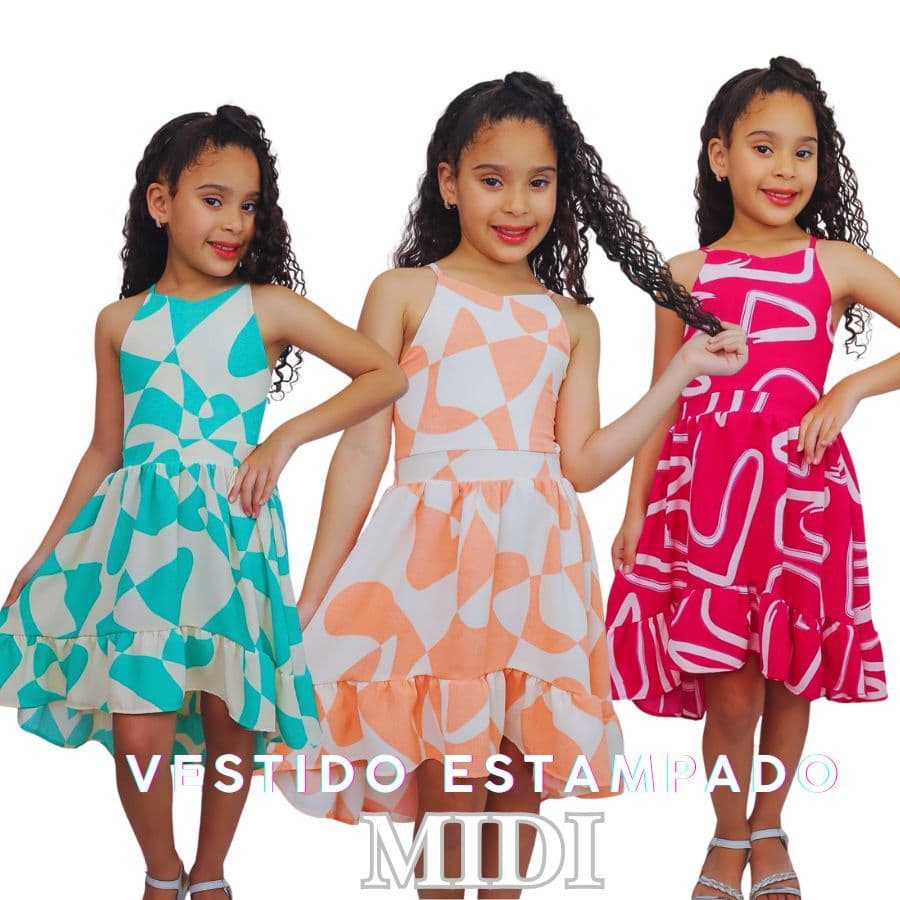 Vestido Infantil e Juvenil Menina Midi Rodada  Premium Com Alça MIDI