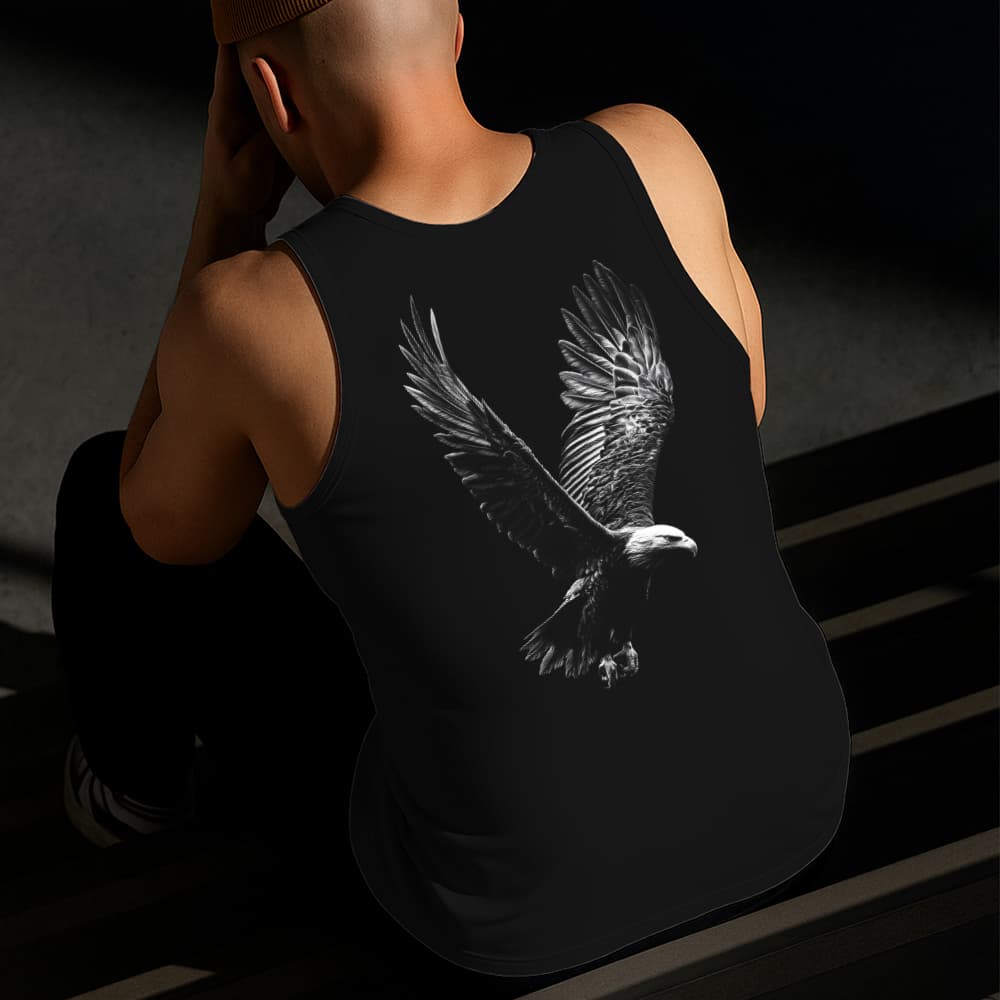 Camiseta Regata Masculina Estampada Águia Voando 100% Algodão Estilo Conforto Diário Do Tamanho P GG