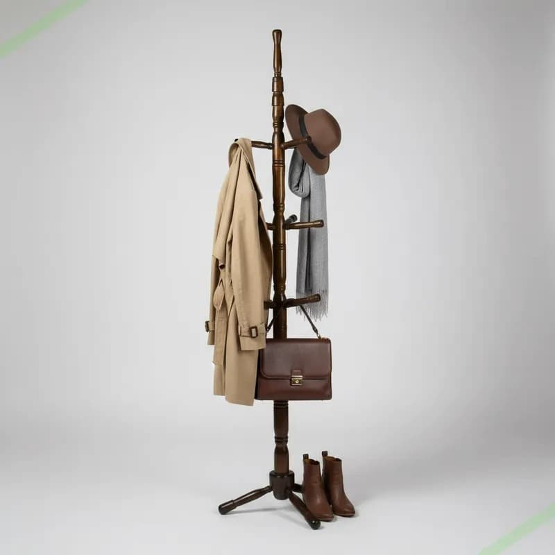 Cabide Cabideiro Arara Mancebo 10 Gancho Organizador de Roupa de chão Madeira Imbuia Artesanal