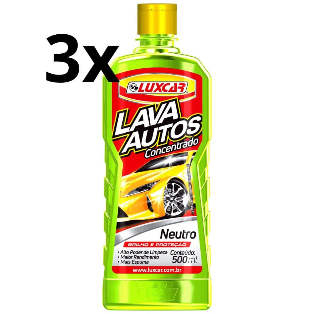 Kit com 3 Lava Autos Concentrado Luxcar 500 ml cada