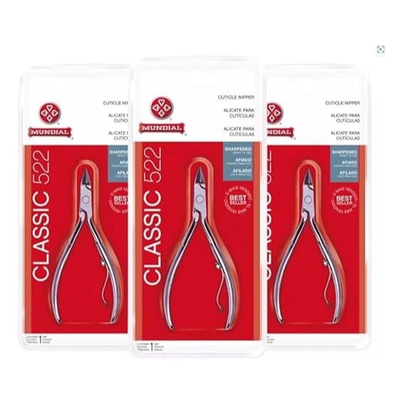 Kit 3 Alicates Cutícula Mundial Classic 522 Profissional | Afiado | Aço Carbono Esterilizável