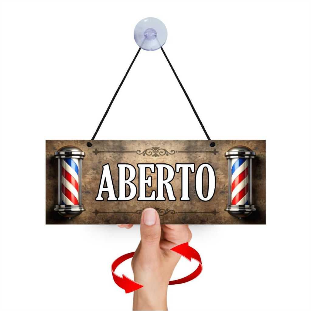 Placa Pvc Aviso Aberto Fechado Frente Verso - Barber Shop Retro Style