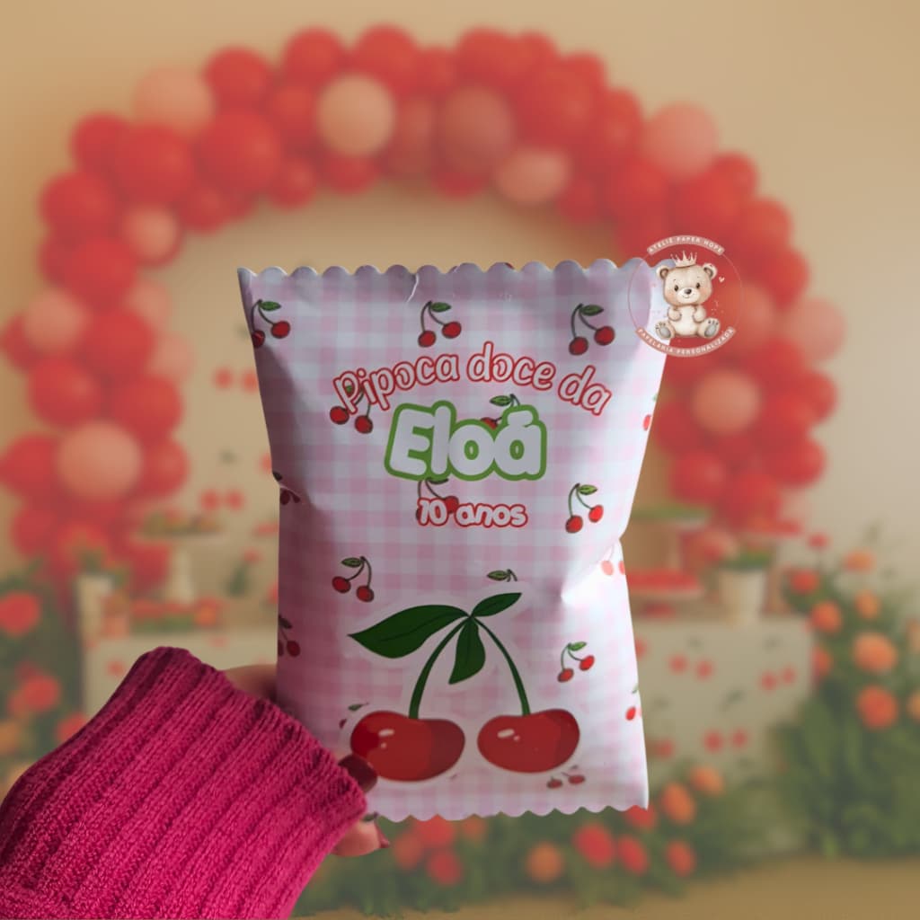 Pipoca Personalizada Cereja Pipoca Cerejinha Lembrancinha CEREJA  Lembrancinha de festa CEREJINHA