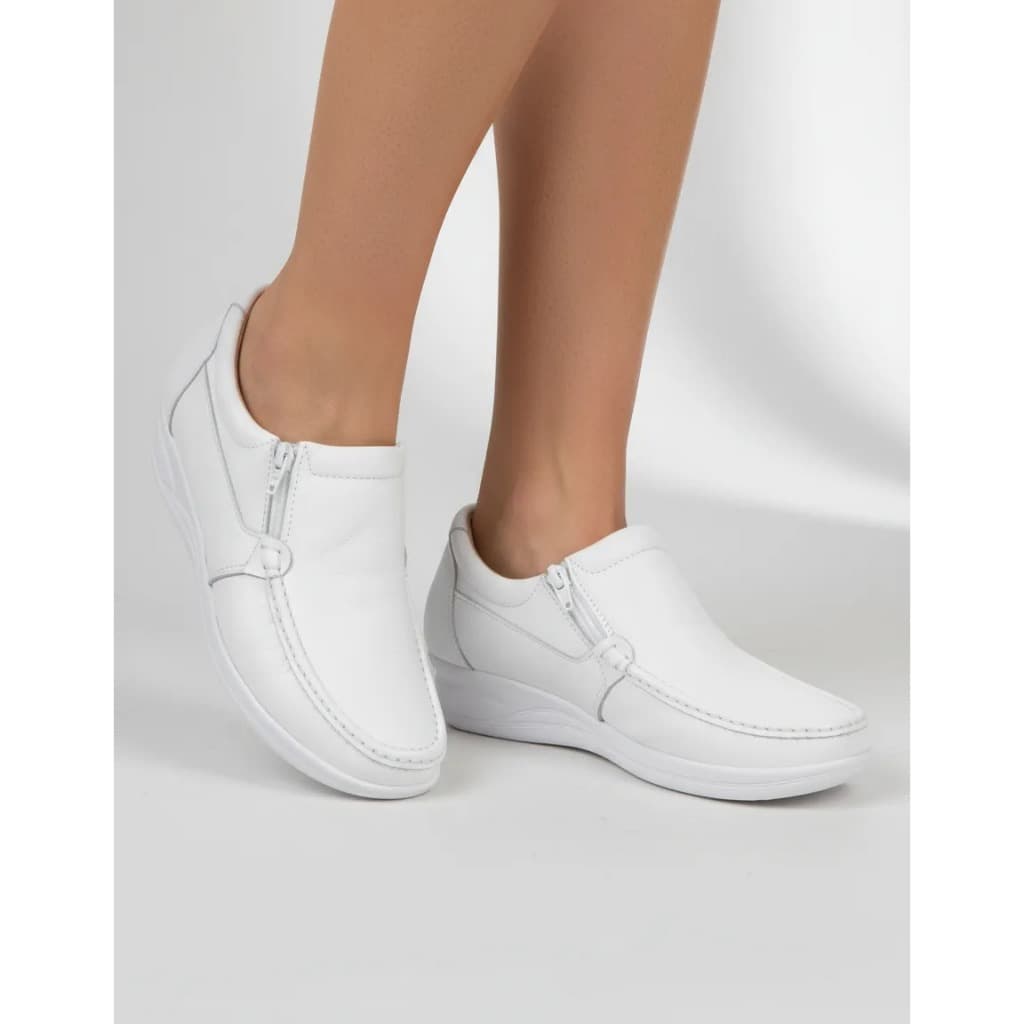 Sapato Mocassim Feminino Ortopédico Em Couro Legitimo Antistress Branco Confortável