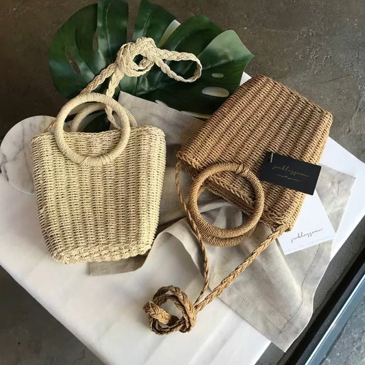 Bolsa Palha Artesanal Praia/Casual Transversal/Ombro -  Modelo Alça Aro redonda com fechamento estilo saco. - Praia, Cas
