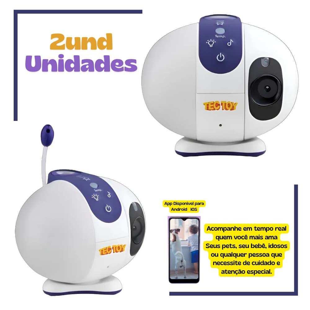 Câmera Babá Eletrônica TecToy Branca Controle pelo App 2 UN Android / IOS