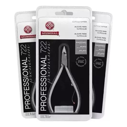 Kit Alicate de Cutícula Mundial 722 Profissional — Aço Inox Premium, Super Afiado, 3 Unidades