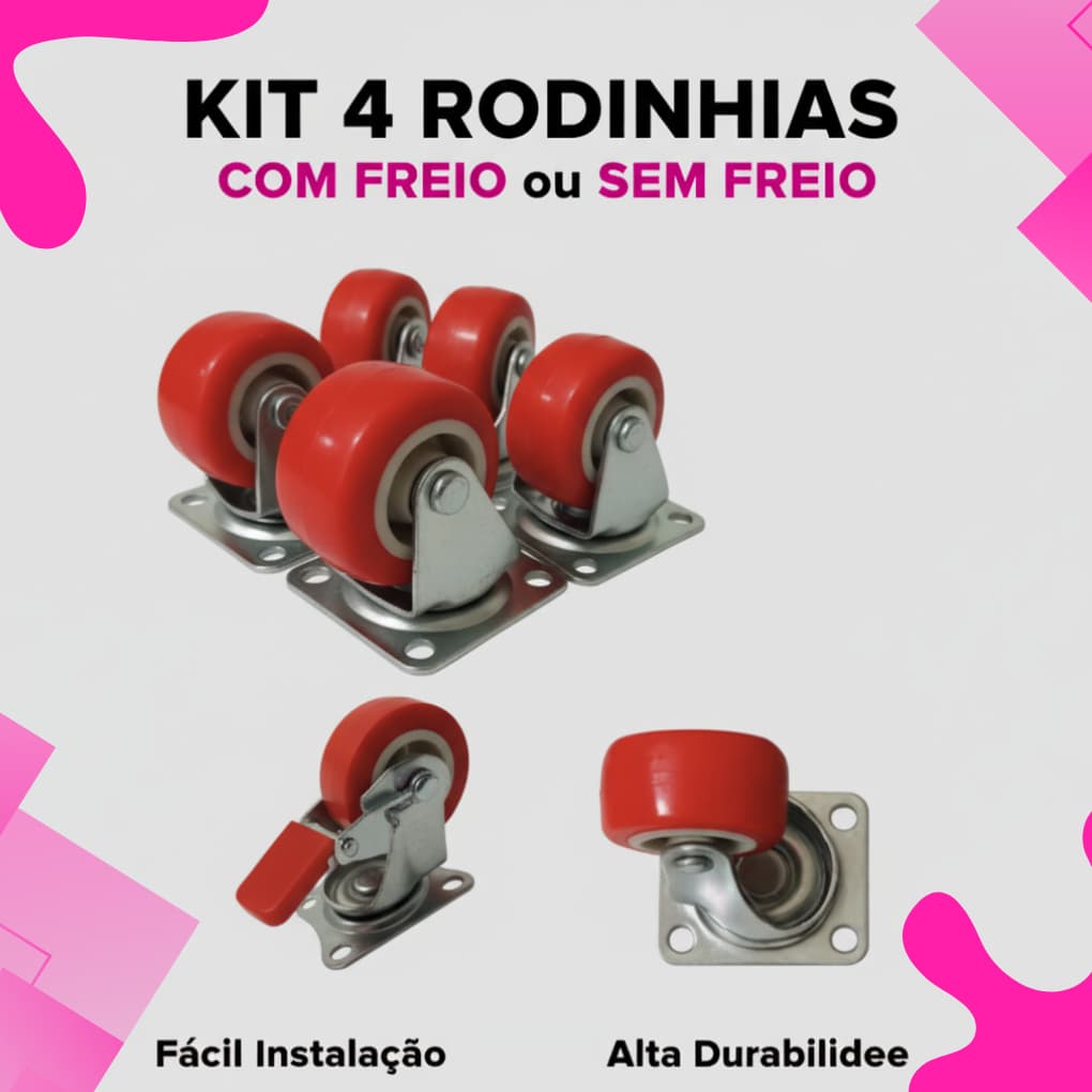 Conjunto de 4 Un Rodízio Com Freio 50mm Roda Rodinhas para moveis Giratórias 400Kg
