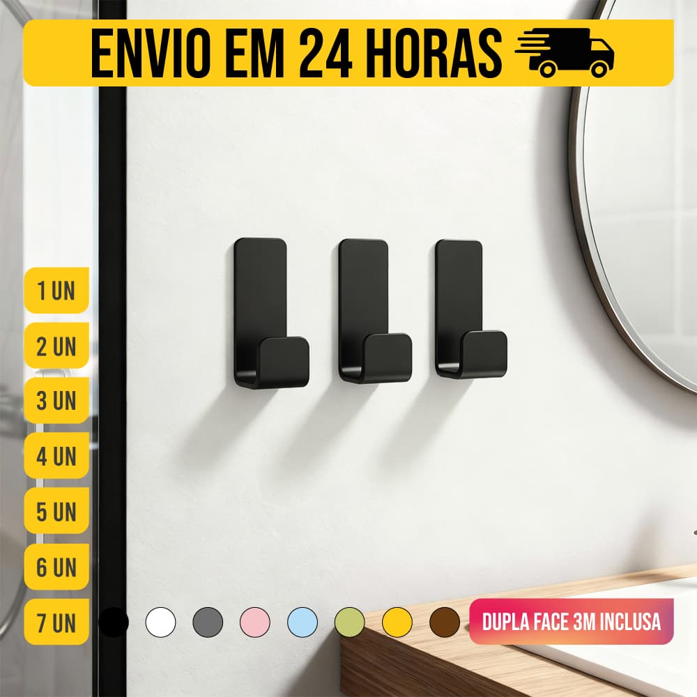 Gancho de Parede Adesivo Fita 3M Porta Toalha De Rosto Cor Preto Var 03