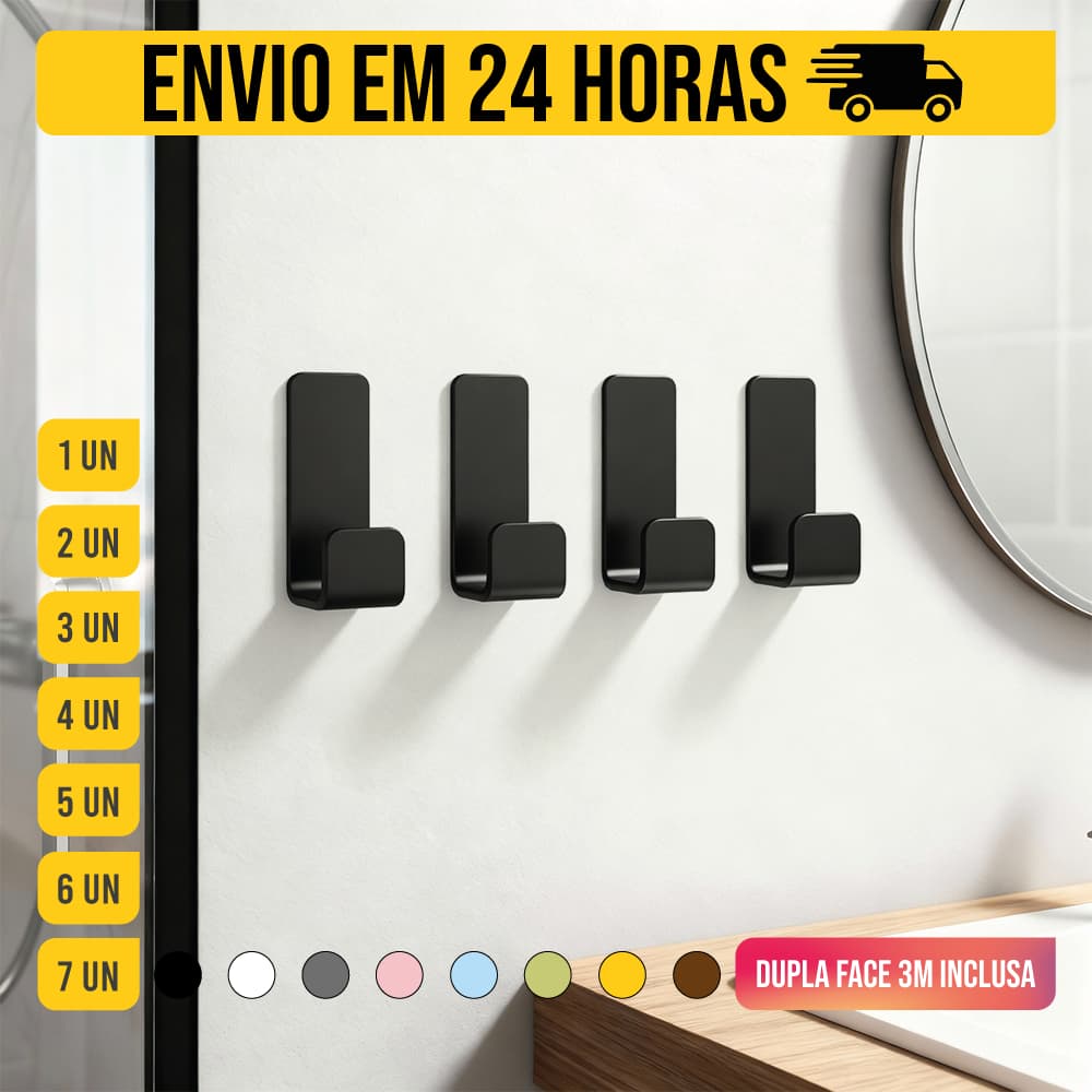 Gancho de Parede Adesivo Fita 3M Porta Toalha De Rosto Cor Preto Var 04