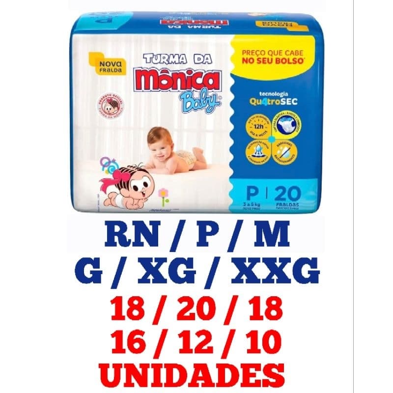 Fralda Turma da Mônica RN / P / M / G / XG / XXG 1 Pacote