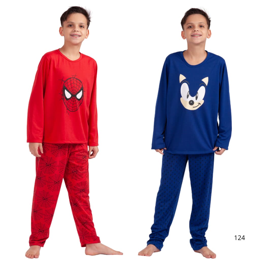 KIT 2 PIJAMAS INFANTIL MANGA LONGA INVERNO ESTAMPAS DIVERTIDAS