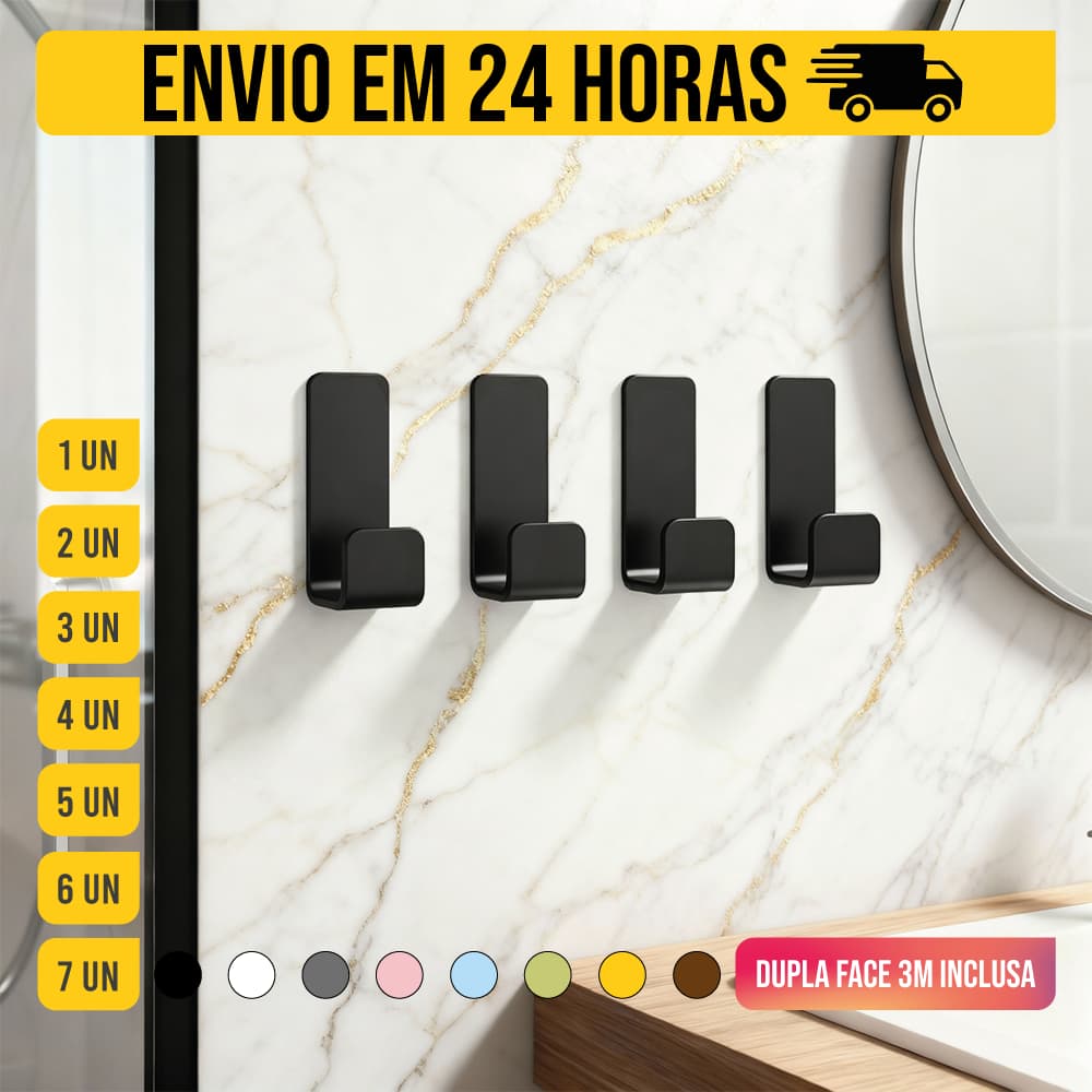 Gancho de Parede Adesivo Fita 3M Porta Toalha De Rosto Cor Preto Var 4