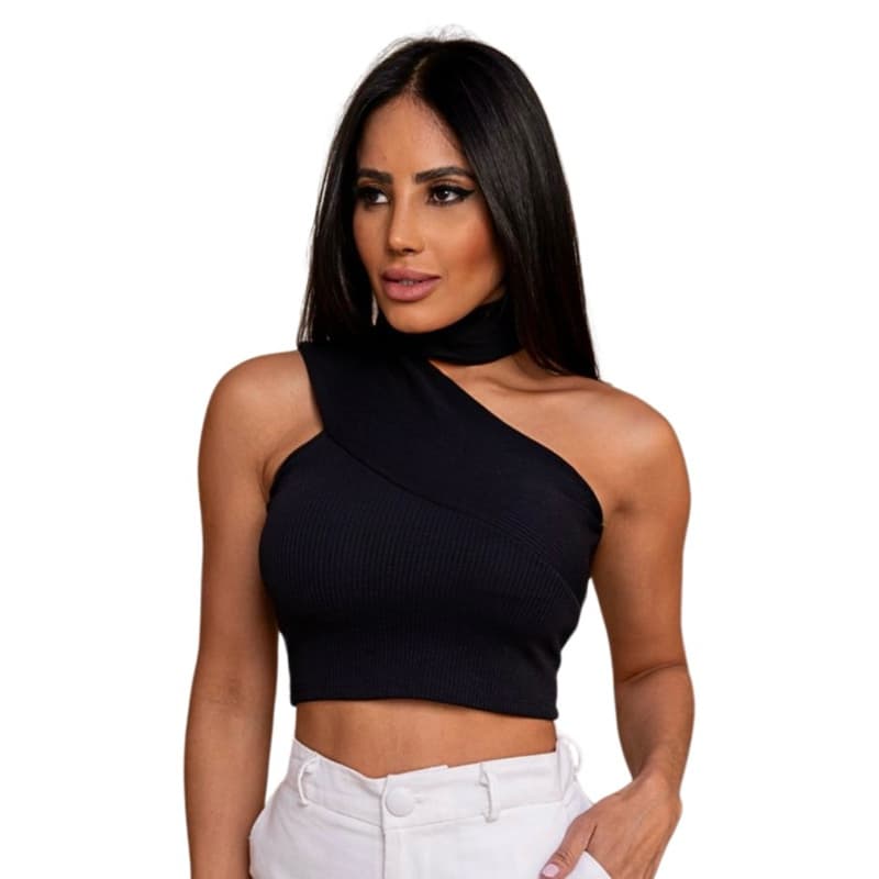Cropped Feminino Gola Alta Sem Manga Manga Mula– Perfeito para o Verão