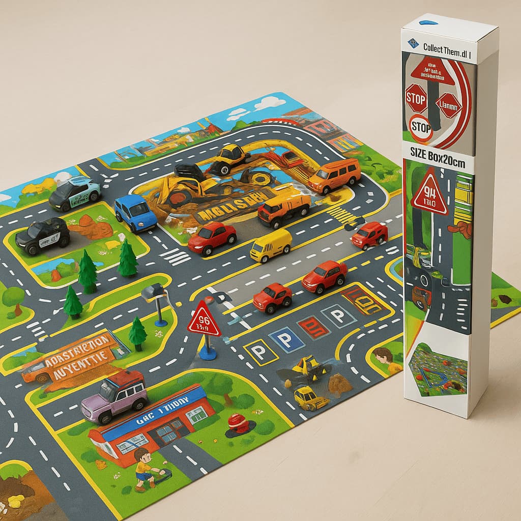 Conjunto Carrinho com Tapete Infantil Acessórios Educativo Mini Veículos Itens de Trânsito