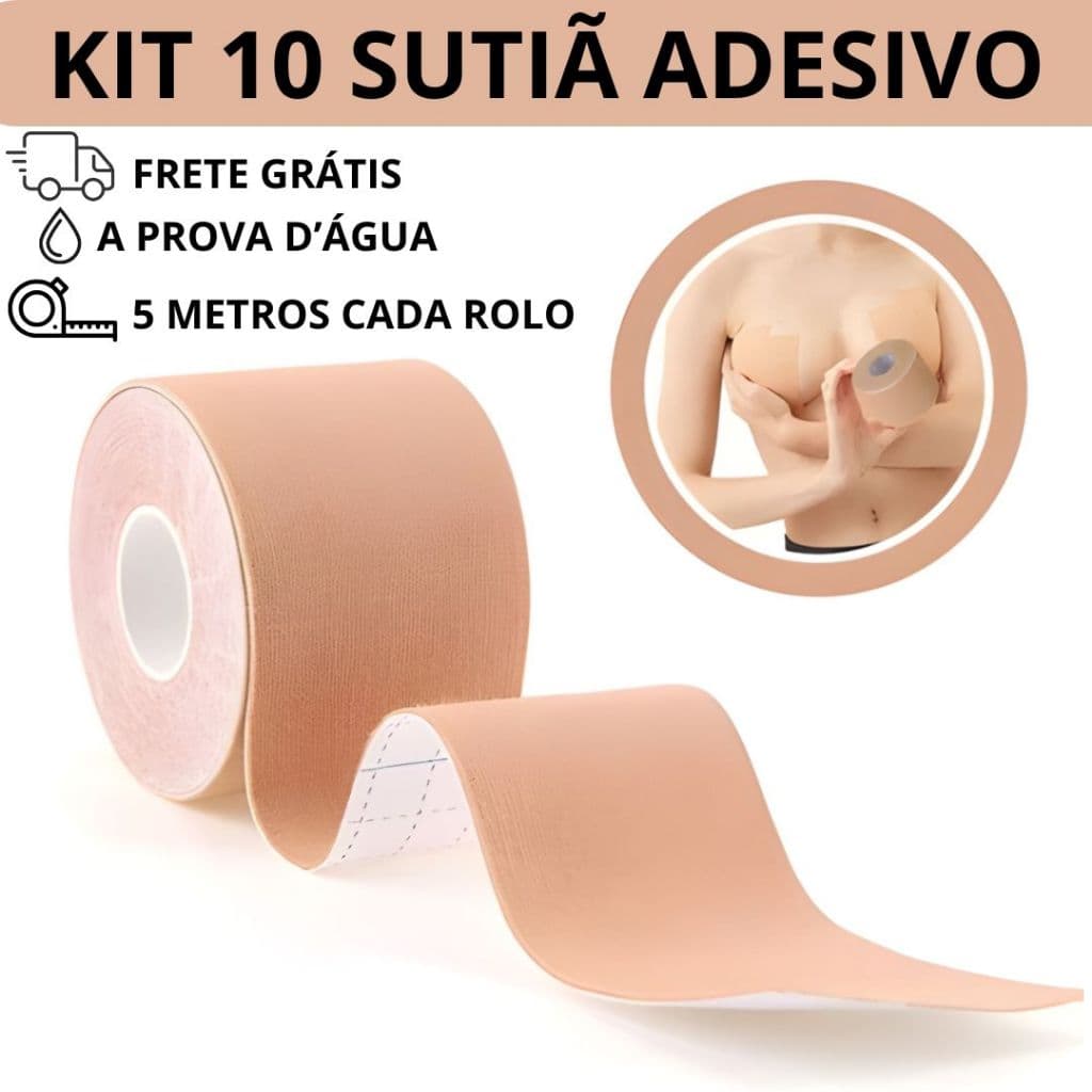Kit 10 Sutiã Invisível Levanta Seios Fita Peito Rolo 5 Metros Tape