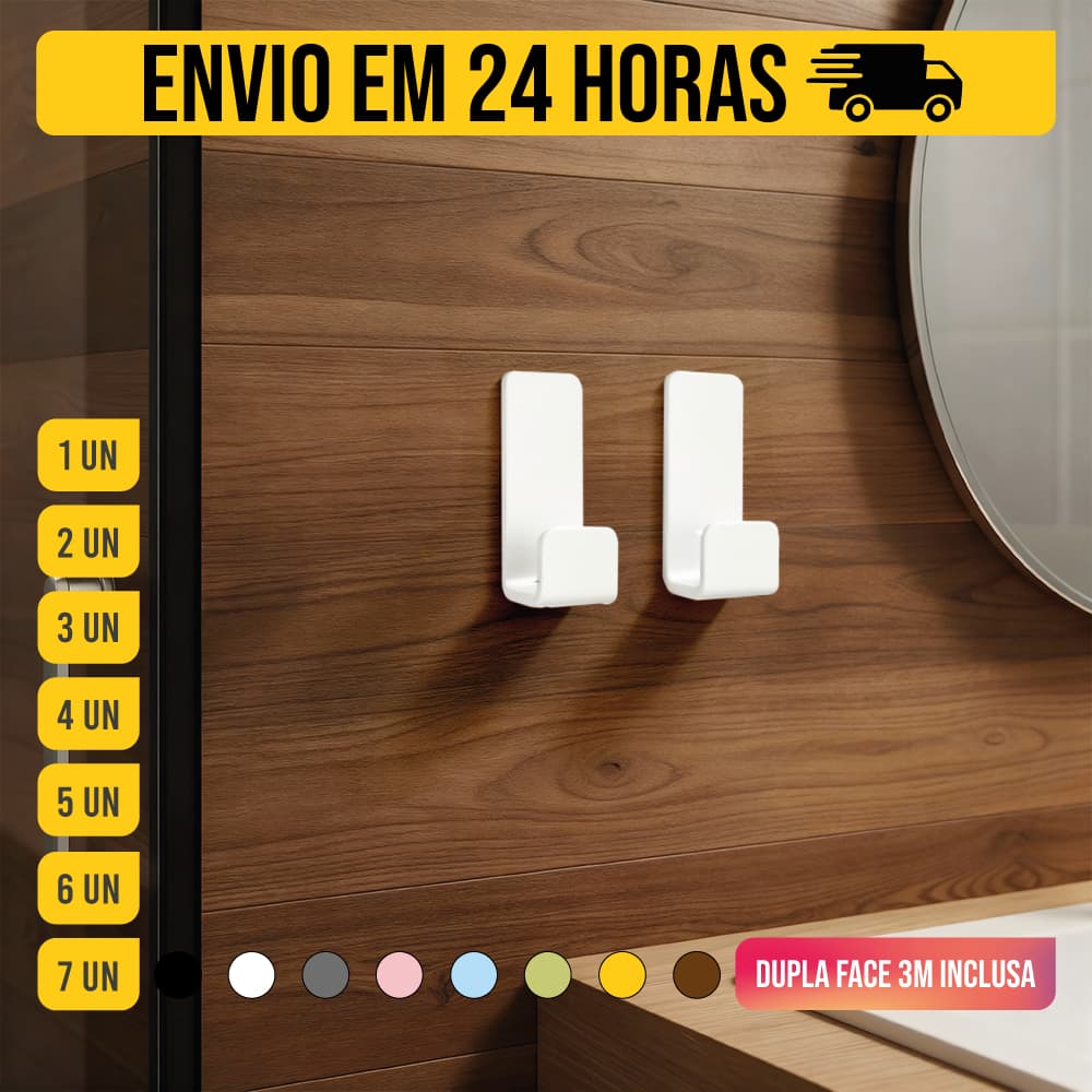 Gancho de Parede Adesivo Fita 3M inclusa Porta Toalha De Rosto e Banheiro Cor Preto Var 02