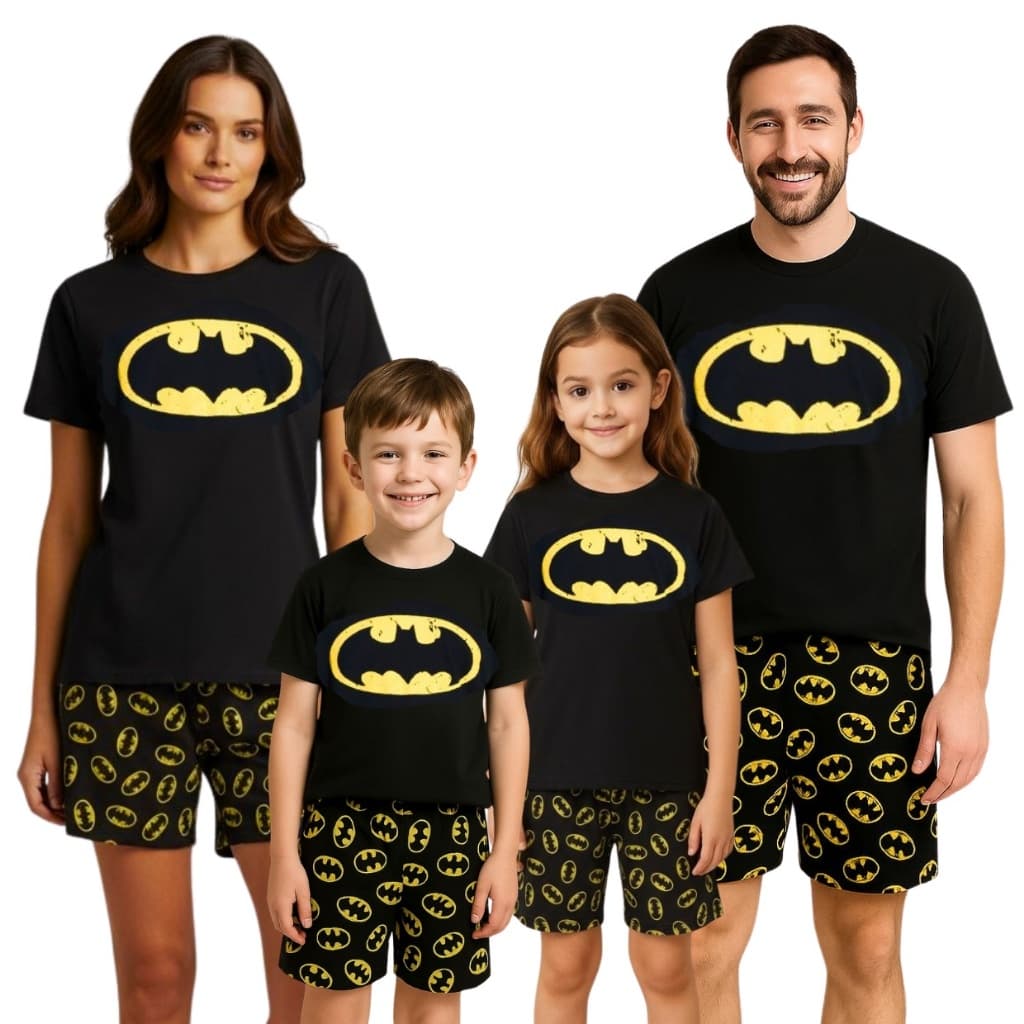 Kit Pijama Família Batmam Estampado Combinando Verão Estampas Divertidas Conforto Premium Promoção