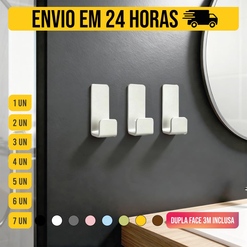 Gancho de Parede Adesivo Fita 3M inclusa Porta Toalha De Rosto na Cor Branca Var 3