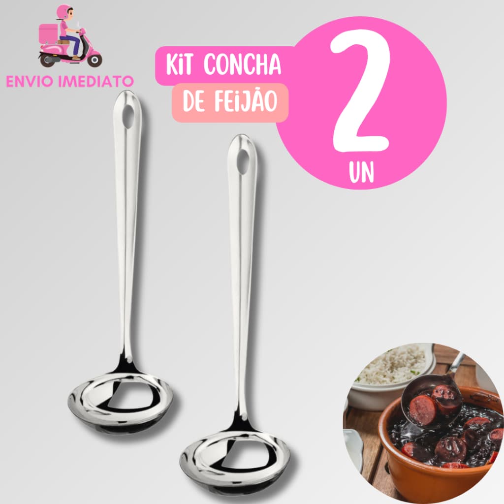 KIT 2 Concha de Feijão Aço Inox Resistente Serve em Molho Feijão Sopa Caldos Casa Restaurante Buffet