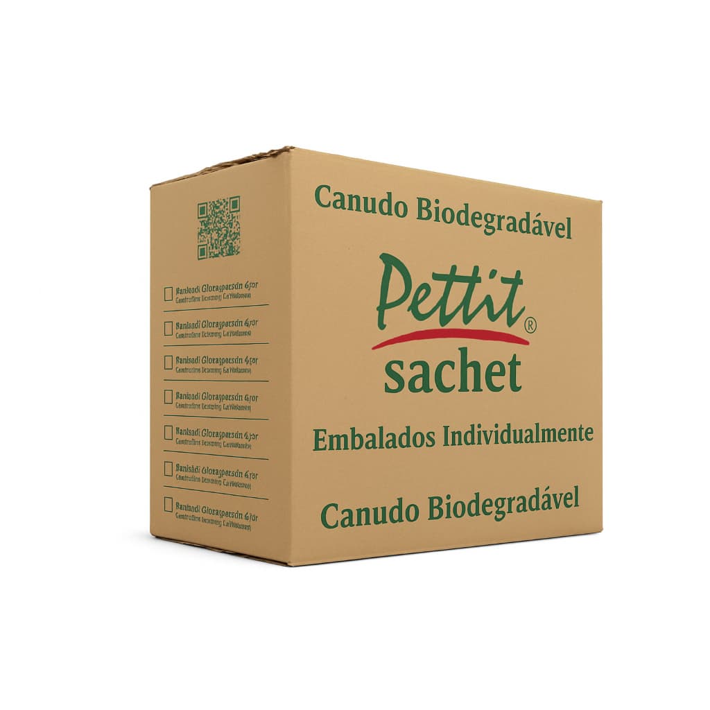 Caixa Canudo p/ milkshaike Biodegradável 9,5mm x 21cm  com 15 Pacotes de 80 Unidades Petit Sachet